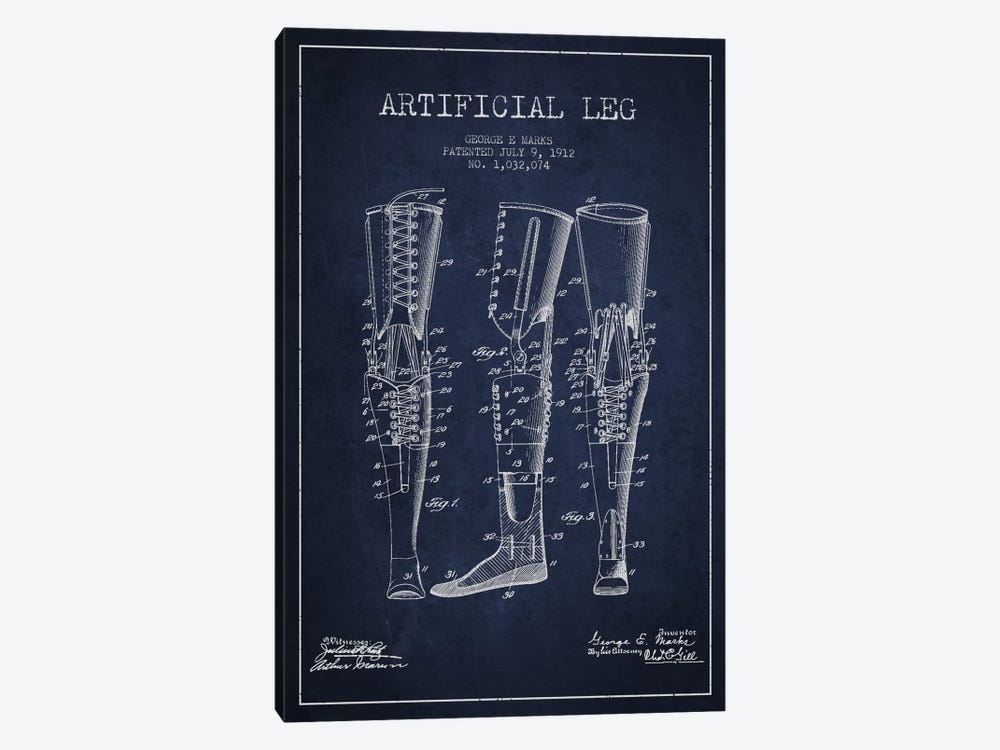 Artificial Leg Navy Blue Patent Blueprint by Aged Pixel 1-piece Canvas Art