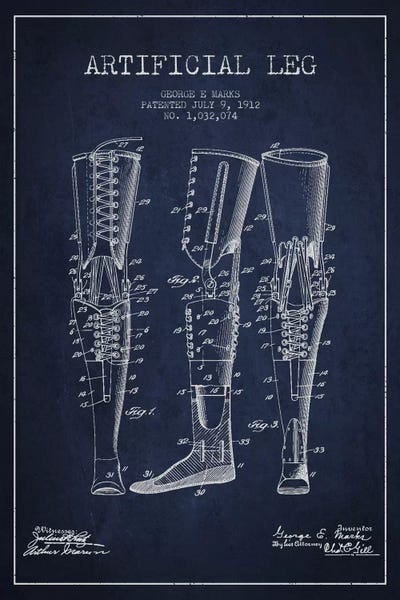 Medical & Dental Blueprints: Artificial Leg Navy Blue Patent Blueprint by Aged Pixel