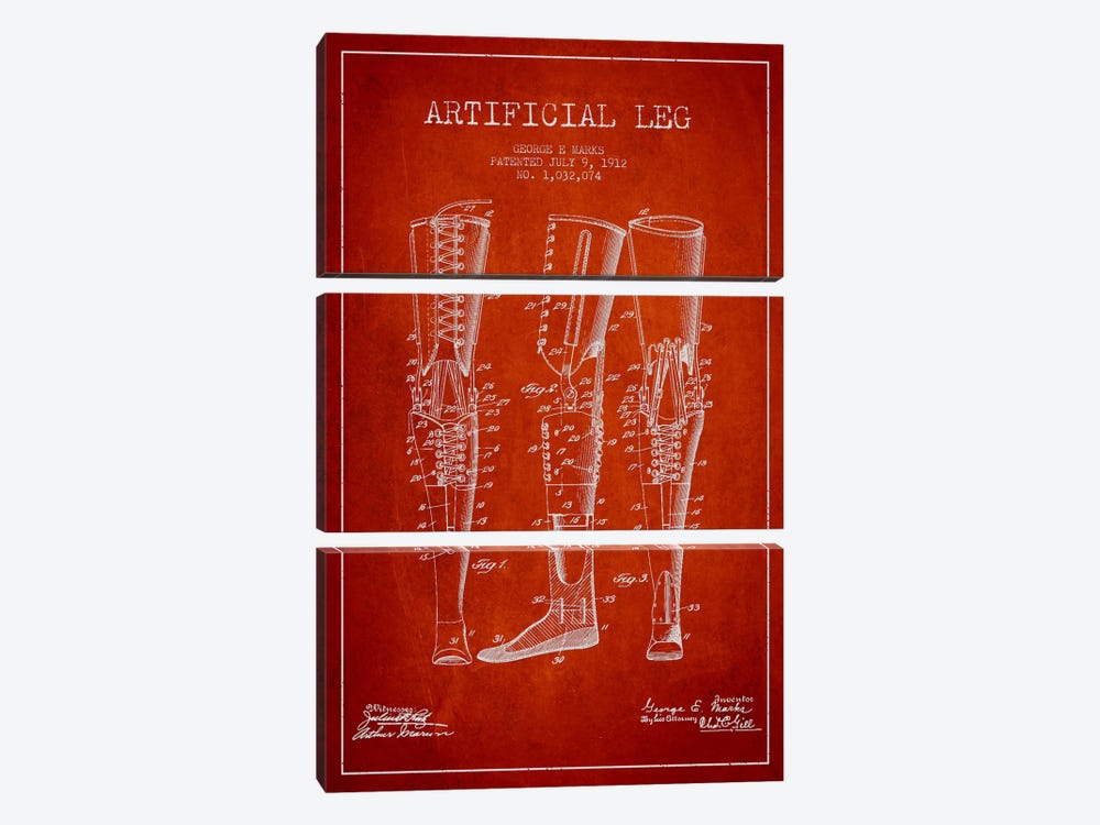 Artificial Leg Red Patent Blueprint by Aged Pixel 3-piece Art Print