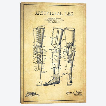 Artificial Leg Vintage Patent Blueprint Canvas Print #ADP1568} by Aged Pixel Art Print