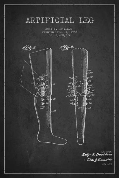 Medical & Dental Blueprints: Artificial Leg Charcoal Patent Blueprint by Aged Pixel