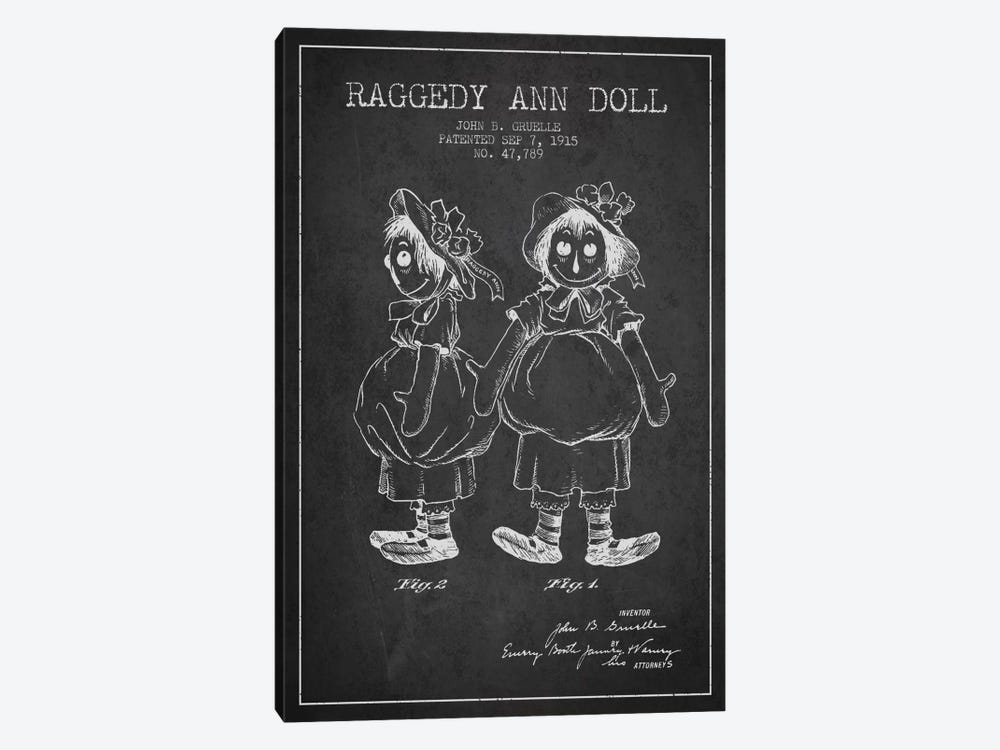 Raggedy Ann Dark Patent Blueprint by Aged Pixel 1-piece Canvas Print