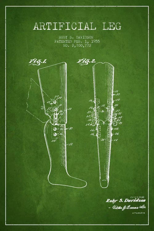 Artificial Leg Green Patent Blueprint by Aged Pixel wall art