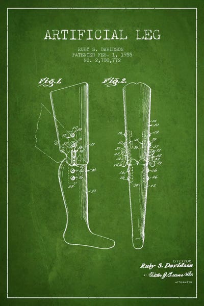 Medical & Dental Blueprints: Artificial Leg Green Patent Blueprint by Aged Pixel
