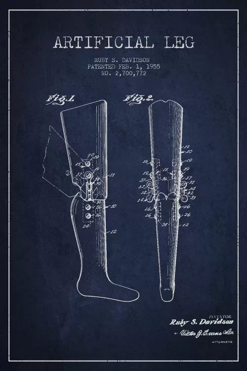 Artificial Leg Navy Blue Patent Blueprint by Aged Pixel wall art