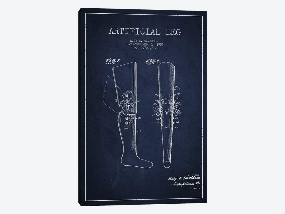 Artificial Leg Navy Blue Patent Blueprint 1-piece Canvas Wall Art