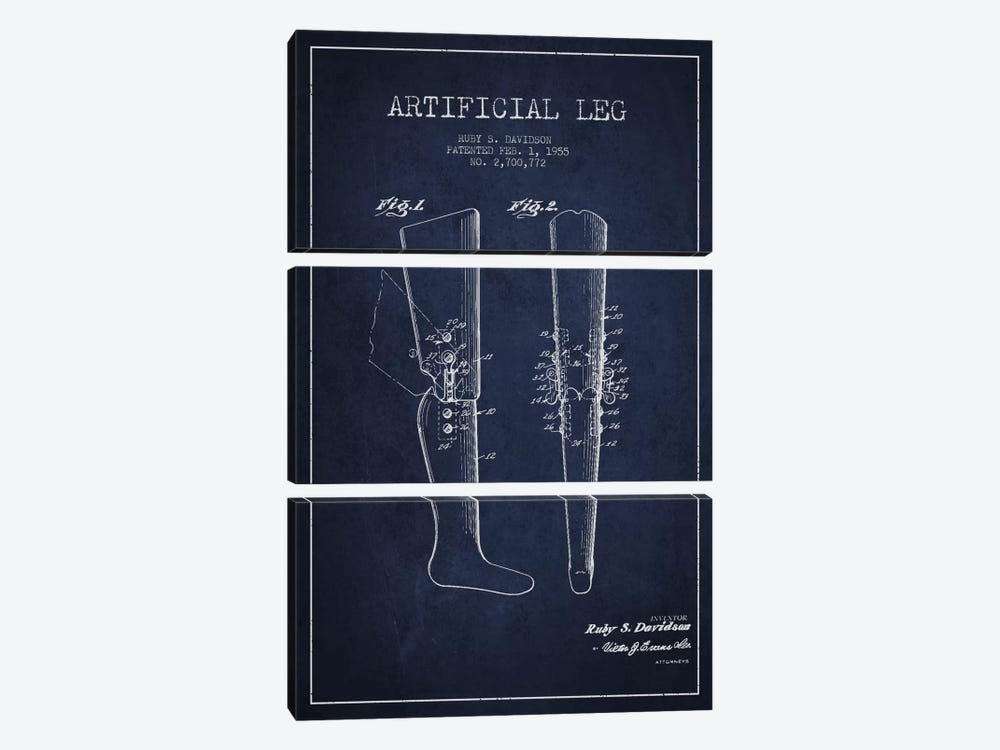 Artificial Leg Navy Blue Patent Blueprint by Aged Pixel 3-piece Canvas Art