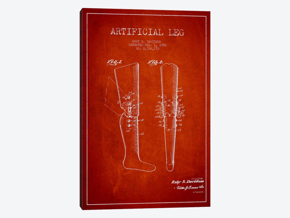 Artificial Leg Red Patent Blueprint by Aged Pixel 1-piece Art Print