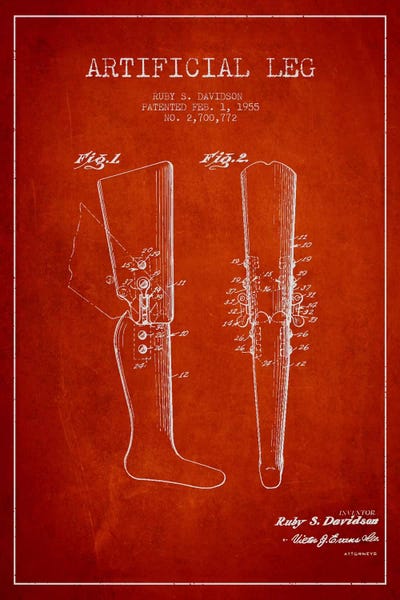 Medical & Dental Blueprints: Artificial Leg Red Patent Blueprint by Aged Pixel