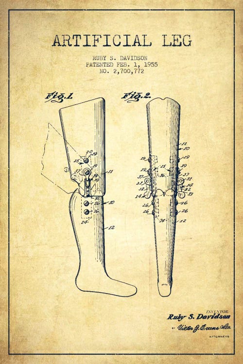 Artificial Leg Vintage Patent Blueprint