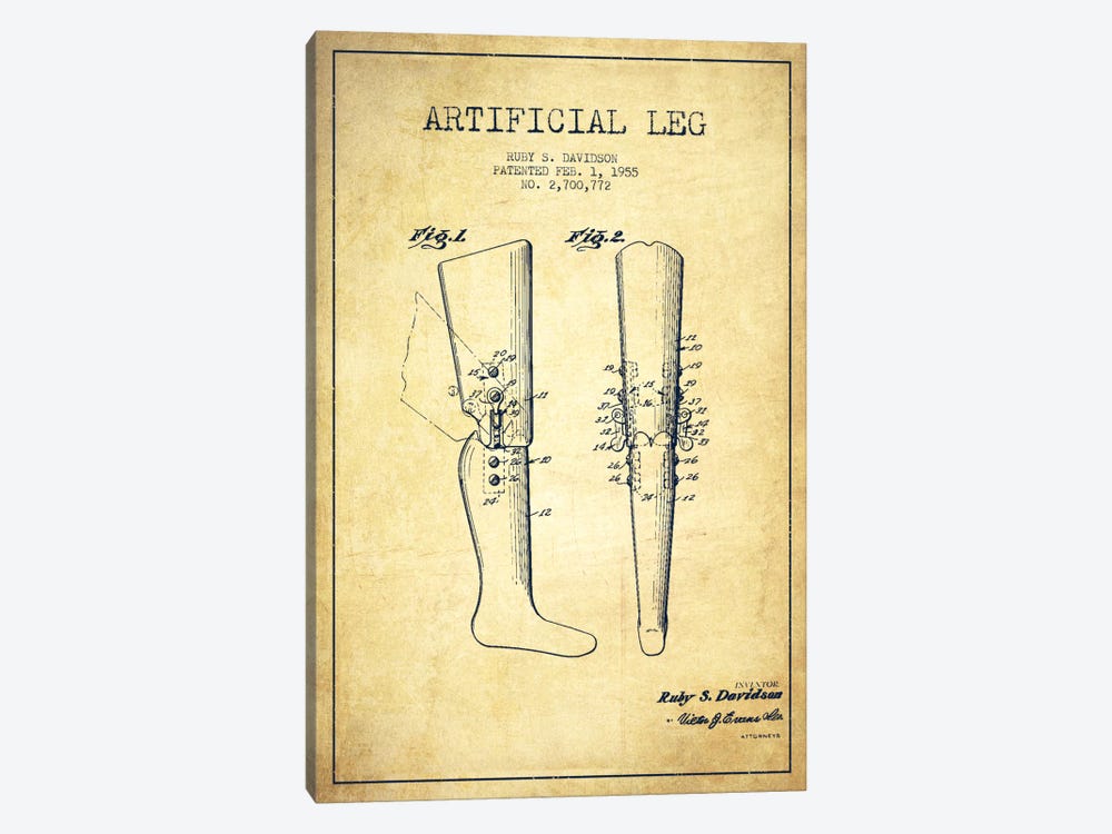 Artificial Leg Vintage Patent Blueprint by Aged Pixel 1-piece Canvas Artwork