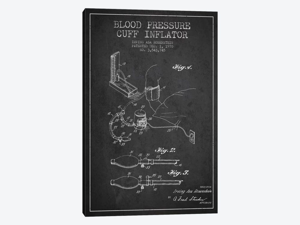 Blood Pressure Charcoal Patent Blueprint by Aged Pixel 1-piece Canvas Art Print