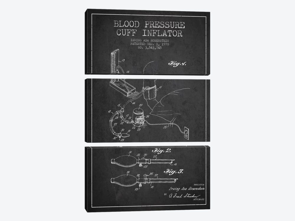 Blood Pressure Charcoal Patent Blueprint by Aged Pixel 3-piece Art Print