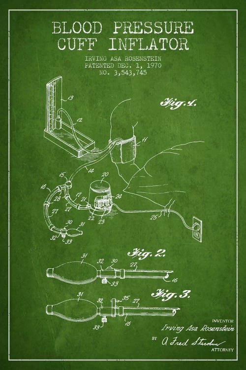 Blood Pressure Green Patent Blueprint by Aged Pixel wall art