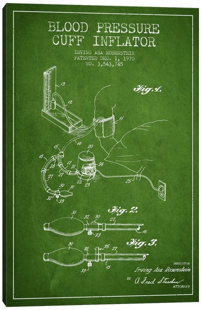 Blood Pressure Green Patent Blueprint Canvas Art Print - Aged Pixel: Medical & Dental