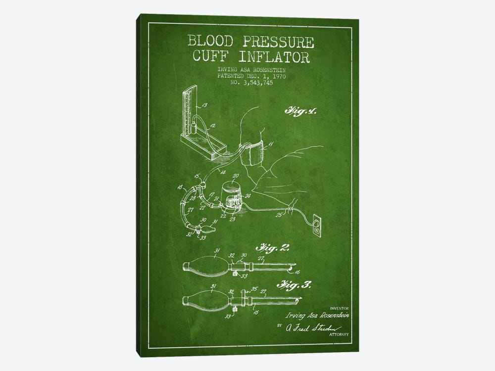 Blood Pressure Green Patent Blueprint by Aged Pixel 1-piece Canvas Art