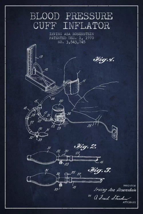 Blood Pressure Navy Blue Patent Blueprint by Aged Pixel wall art