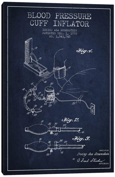 Blood Pressure Navy Blue Patent Blueprint Canvas Art Print - Aged Pixel: Medical & Dental