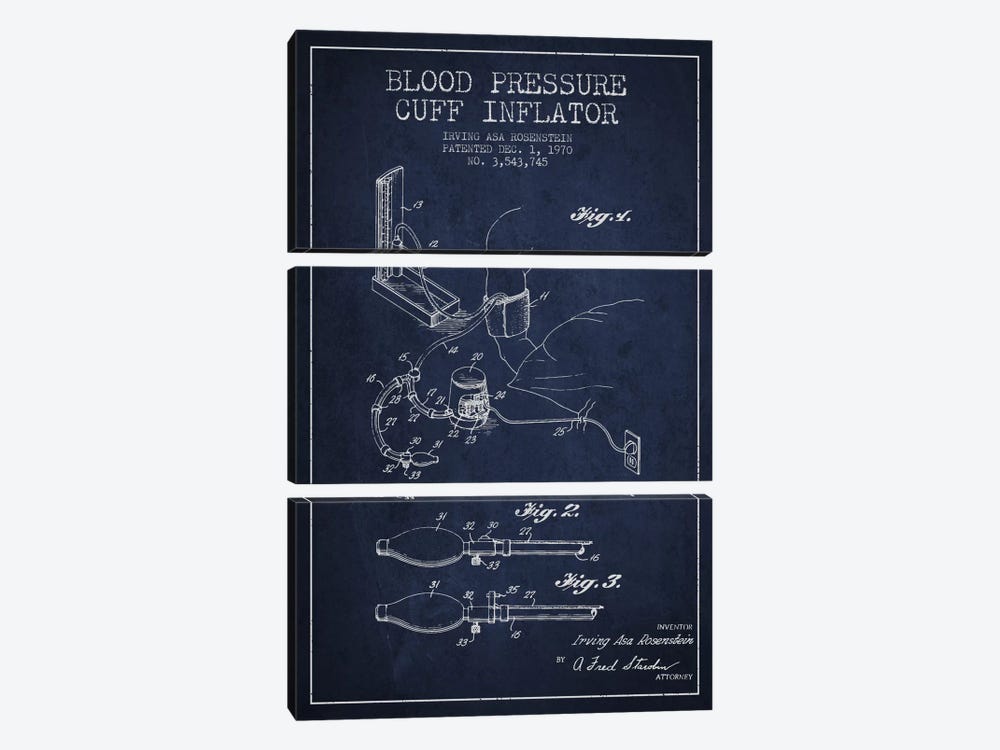 Blood Pressure Navy Blue Patent Blueprint by Aged Pixel 3-piece Canvas Print