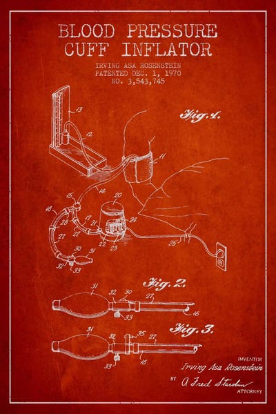 Blood Pressure Red Patent Blueprint by Aged Pixel canvas print