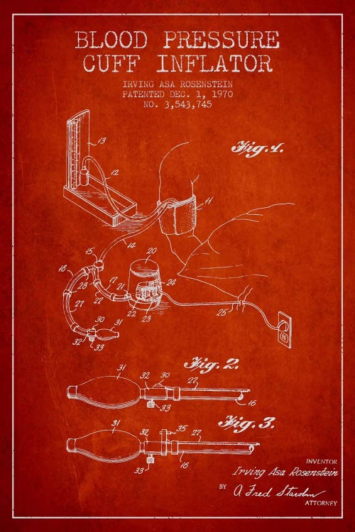 Blood Pressure Red Patent Blueprint by Aged Pixel wall art