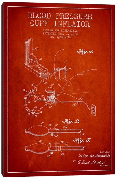 Blood Pressure Red Patent Blueprint Canvas Art Print - Aged Pixel: Medical & Dental
