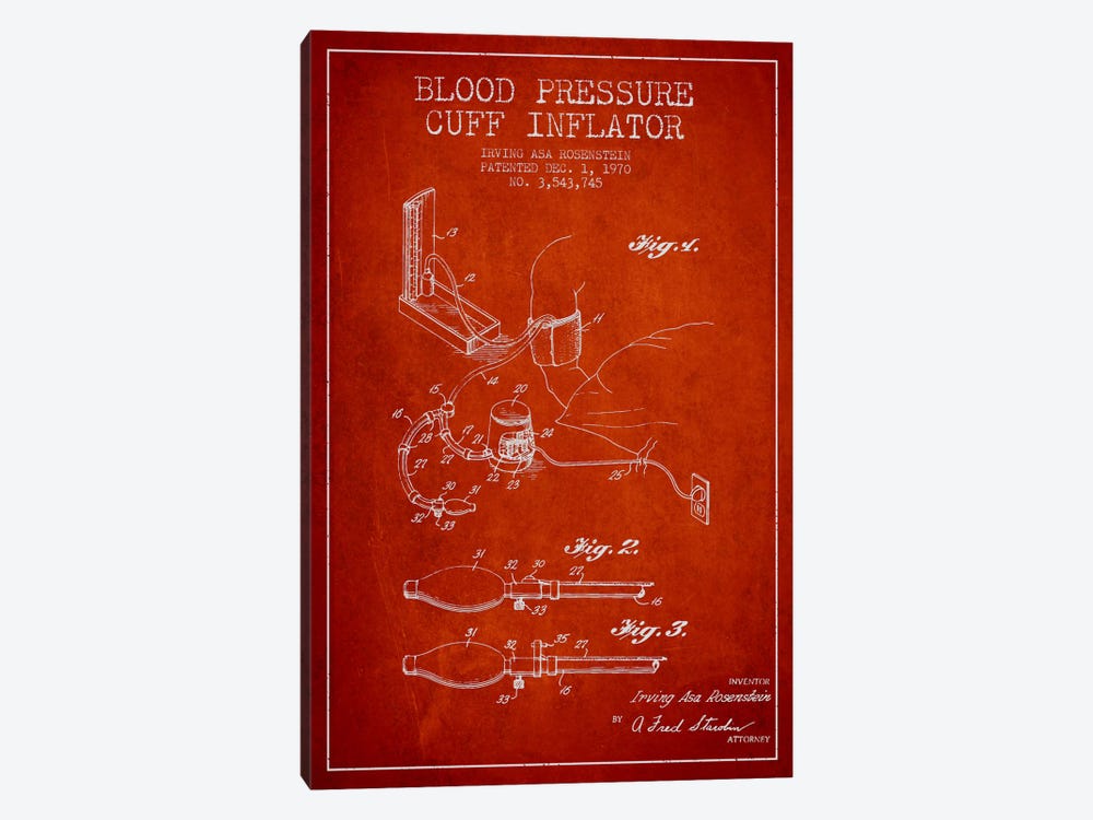 Blood Pressure Red Patent Blueprint by Aged Pixel 1-piece Canvas Artwork