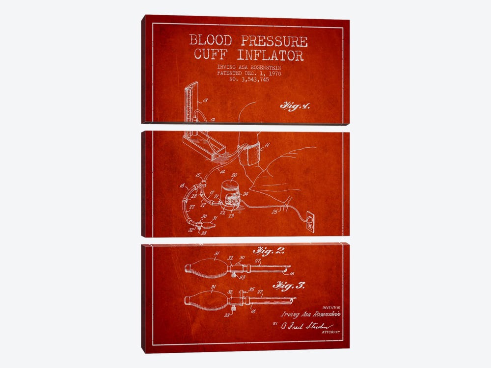 Blood Pressure Red Patent Blueprint by Aged Pixel 3-piece Canvas Artwork