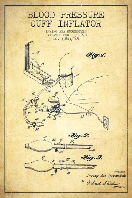 Blood Pressure Vintage Patent Blueprint by Aged Pixel wall art
