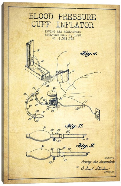 Blood Pressure Vintage Patent Blueprint Canvas Art Print - Aged Pixel: Medical & Dental