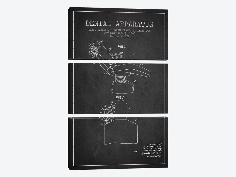 Dental Apparatus Charcoal Patent Blueprint by Aged Pixel 3-piece Canvas Art