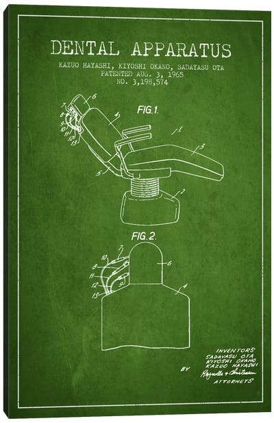 Dental Apparatus Green Patent Blueprint Canvas Art Print - Medical & Dental Blueprints
