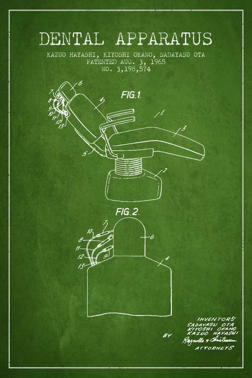 Dental Apparatus Green Patent Blueprint by Aged Pixel wall art