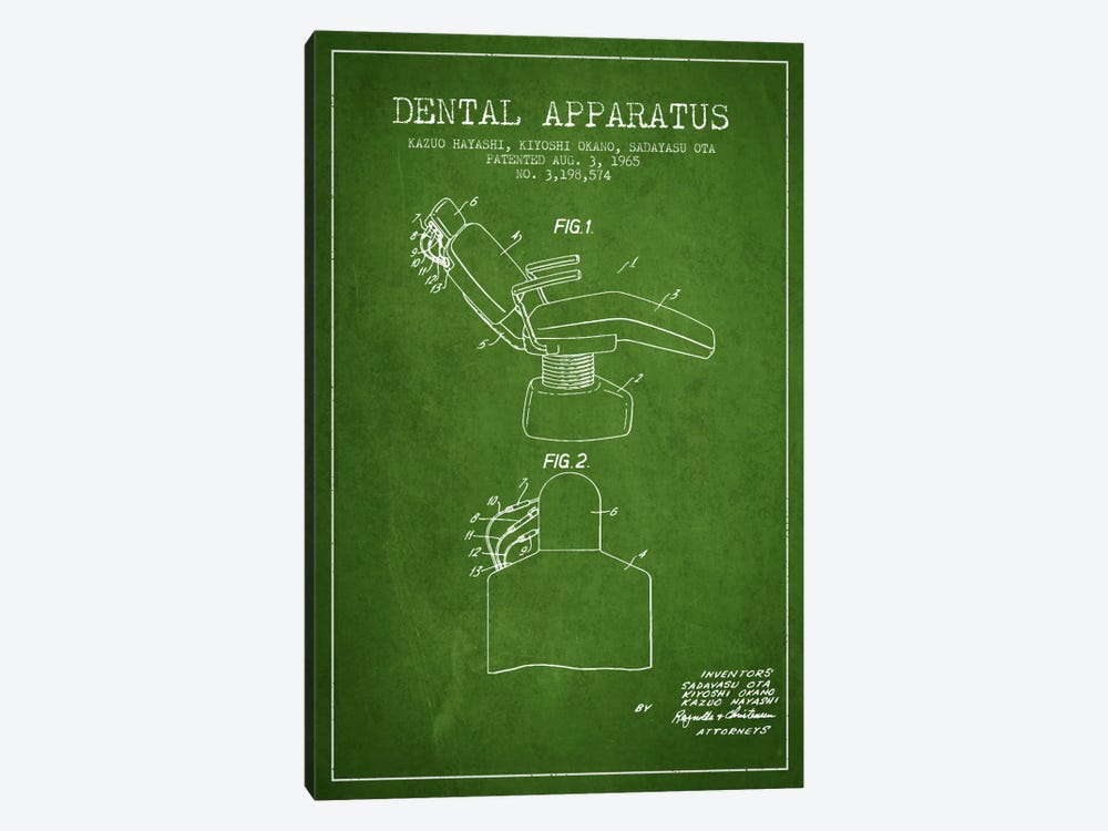 Dental Apparatus Green Patent Blueprint by Aged Pixel 1-piece Canvas Wall Art