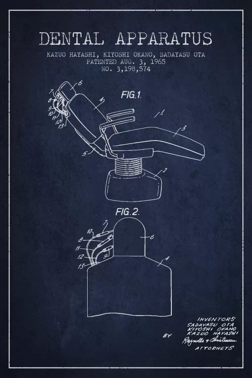 Dental Apparatus Navy Blue Patent Blueprint by Aged Pixel wall art