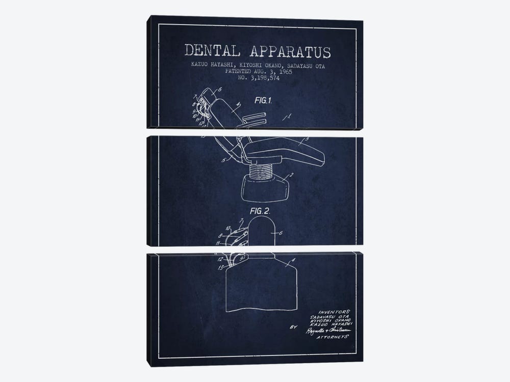 Dental Apparatus Navy Blue Patent Blueprint by Aged Pixel 3-piece Canvas Print