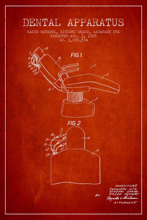 Dental Apparatus Red Patent Blueprint