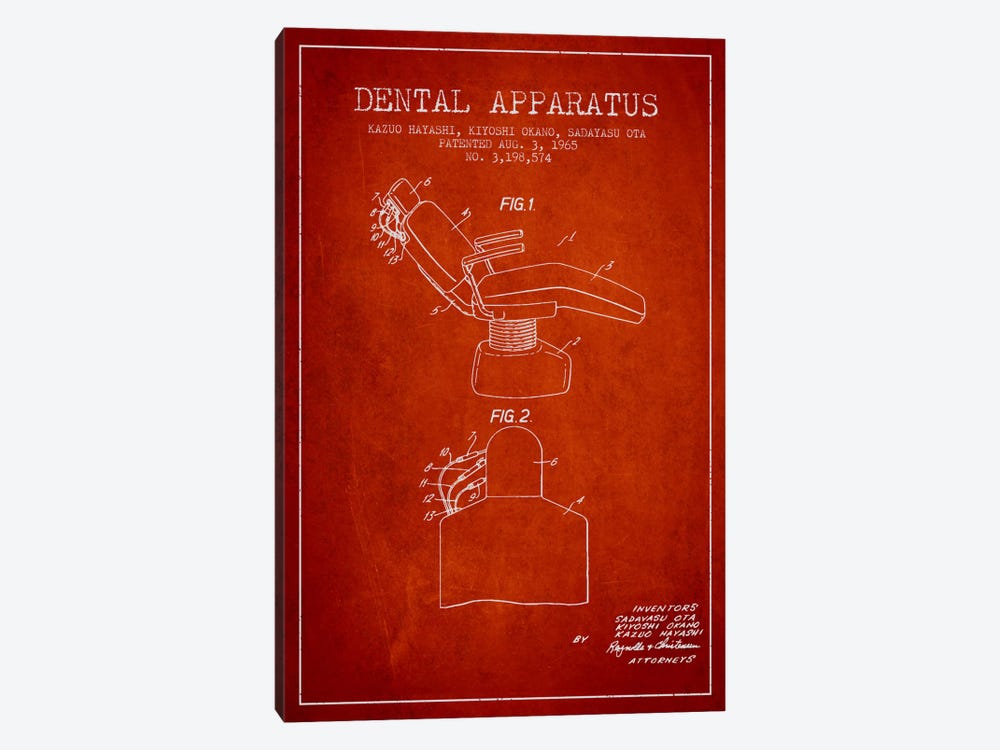 Dental Apparatus Red Patent Blueprint by Aged Pixel 1-piece Canvas Artwork