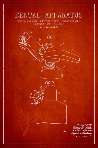 Medical & Dental Blueprints: Dental Apparatus Red Patent Blueprint by Aged Pixel