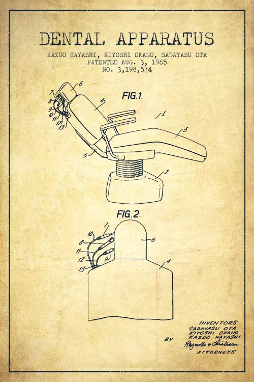 Dental Apparatus Vintage Patent Blueprint by Aged Pixel wall art