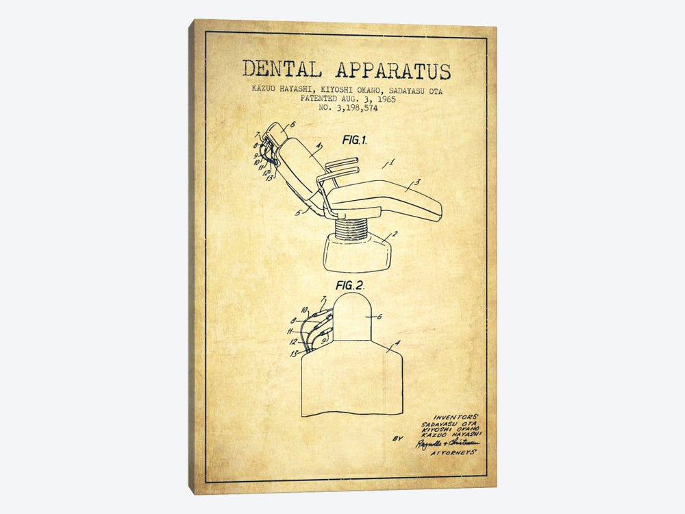 Dental Apparatus Vintage Patent Blueprint by Aged Pixel 1-piece Canvas Art Print