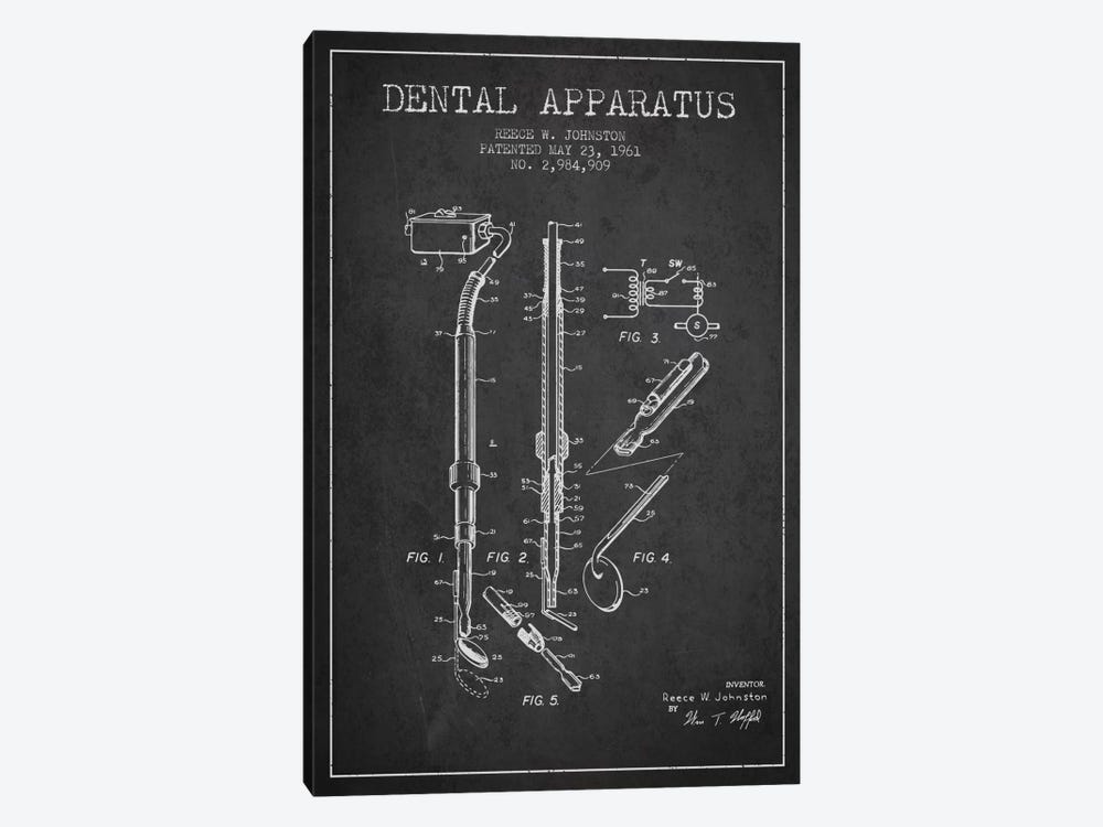 Dental Apparatus Charcoal Patent Blueprint 1-piece Canvas Artwork
