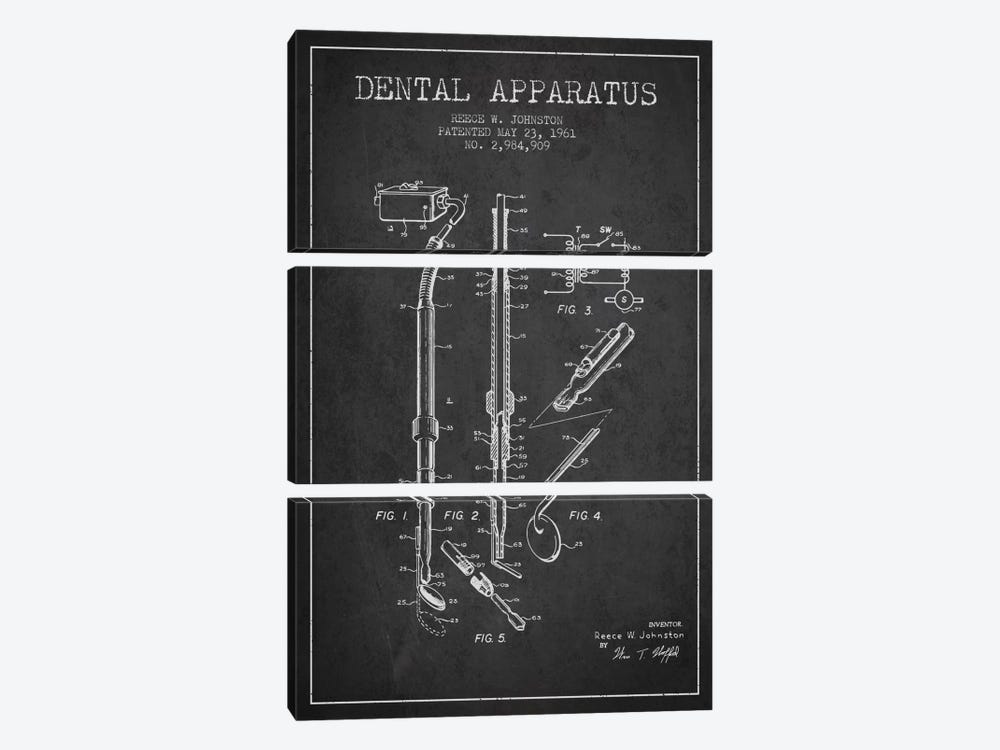 Dental Apparatus Charcoal Patent Blueprint 3-piece Canvas Wall Art
