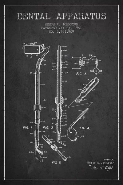 Medical & Dental Blueprints: Dental Apparatus Charcoal Patent Blueprint by Aged Pixel