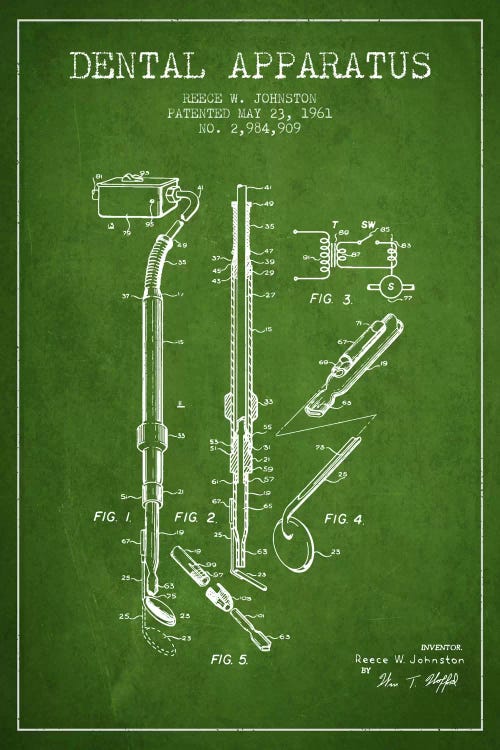 Dental Apparatus Green Patent Blueprint by Aged Pixel wall art