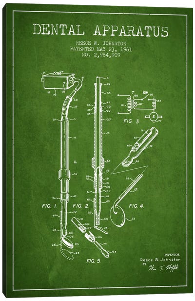 Dental Apparatus Green Patent Blueprint Canvas Art Print