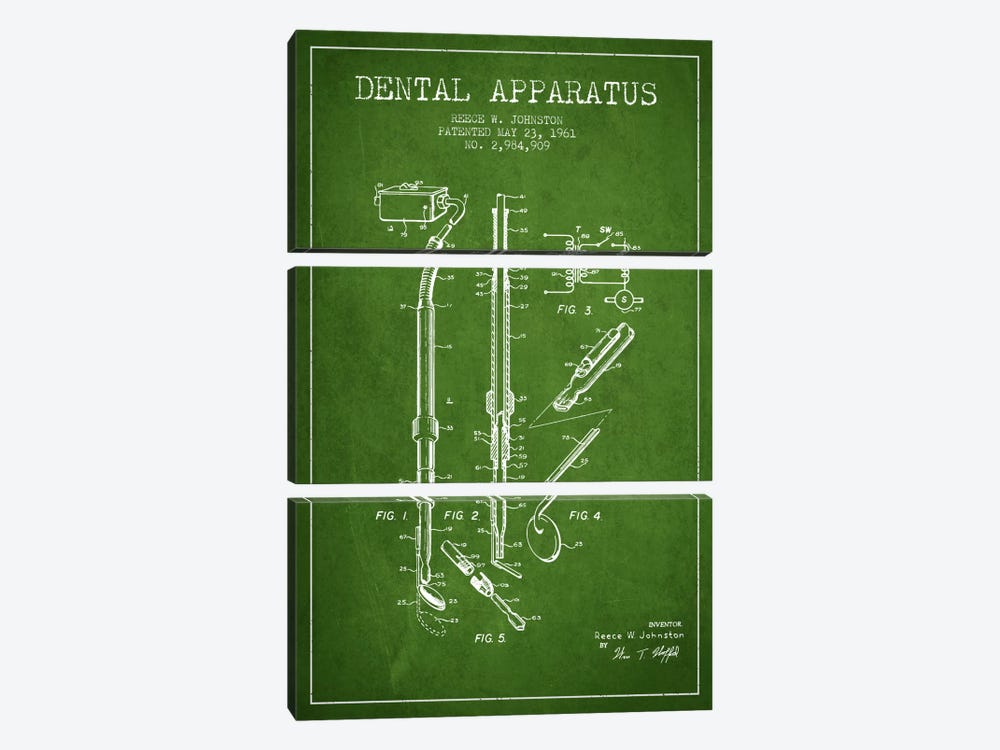 Dental Apparatus Green Patent Blueprint by Aged Pixel 3-piece Art Print