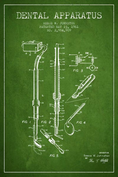 Medical & Dental Blueprints: Dental Apparatus Green Patent Blueprint by Aged Pixel