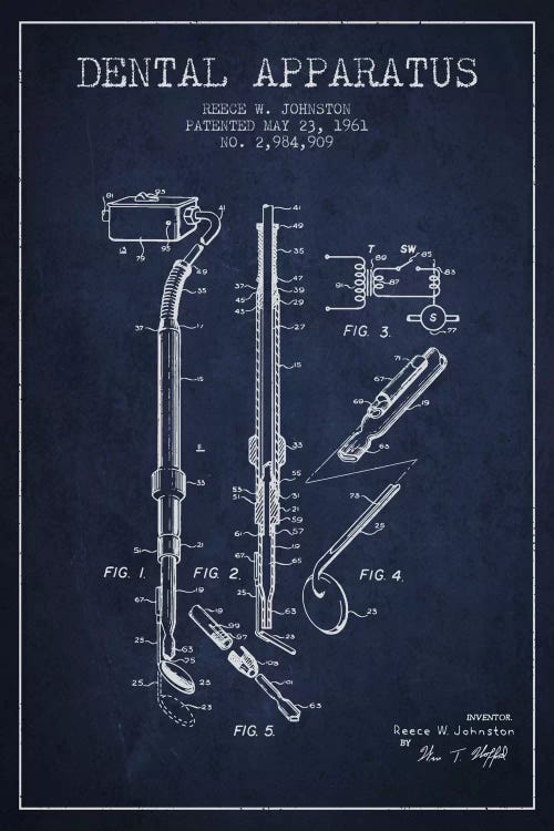 Dental Apparatus Navy Blue Patent Blueprint by Aged Pixel wall art