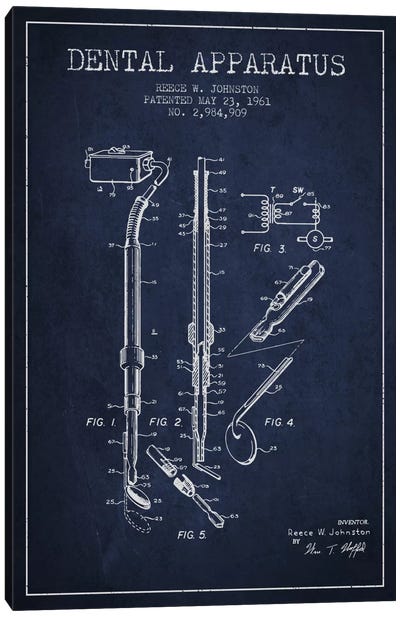 Dental Apparatus Navy Blue Patent Blueprint Canvas Art Print - Medical & Dental Blueprints